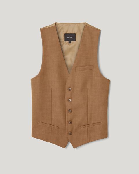 5 Button Tailored Fashion Vest, Tan, hi-res